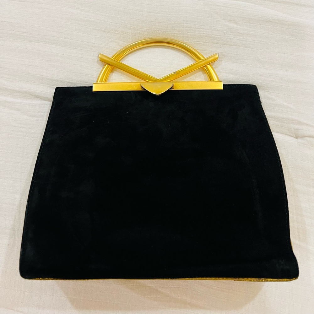 Donna Karan Black Suede Leather Evening Bag